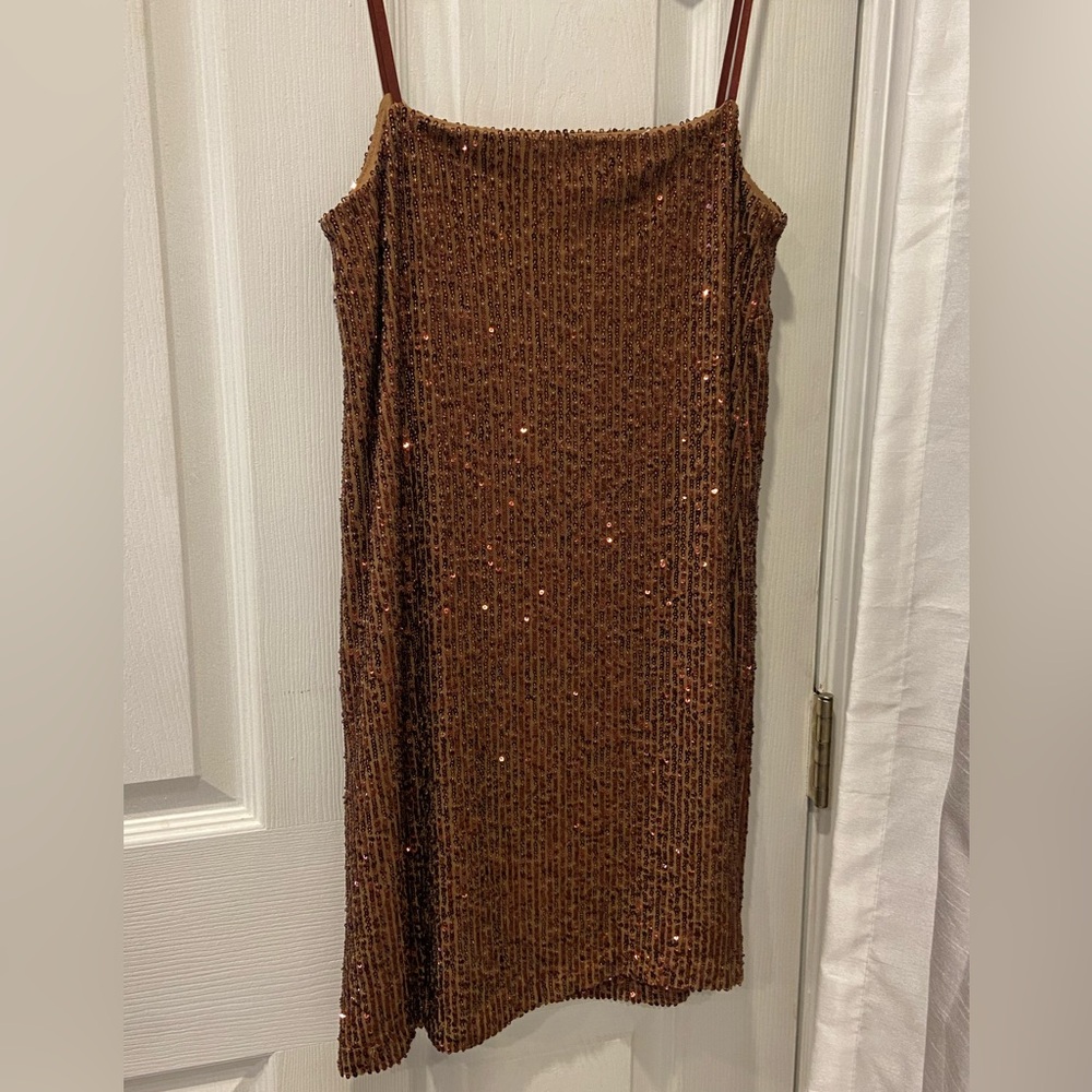 Beautiful Women’s Stradivarius Bronze Sequin Party Cocktail 🍹 Dress Size Small